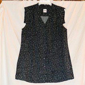 CAbi sleeveless blouse, size large L, black with star or snowflake pattern